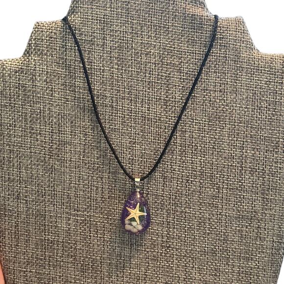 Starfish Purple Acrylic Satin Cord Necklace - Picture 3 of 6